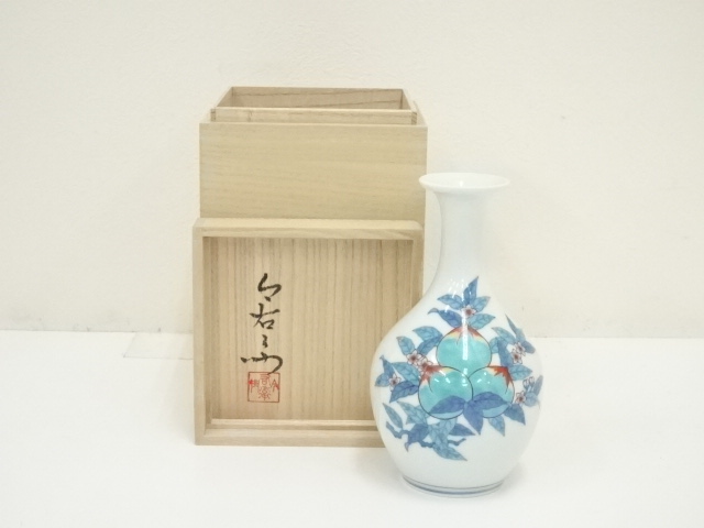 今泉今右衛門造　錦花絵花瓶（共箱）